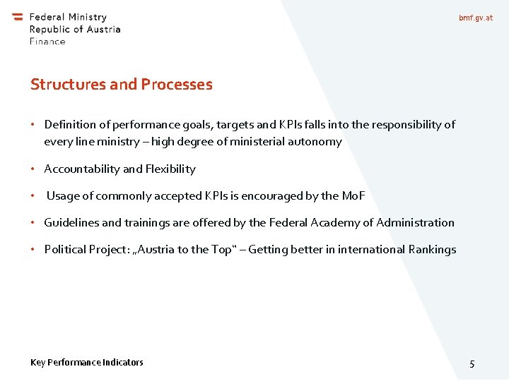 bmf. gv. at Structures and Processes • Definition of performance goals, targets and KPIs