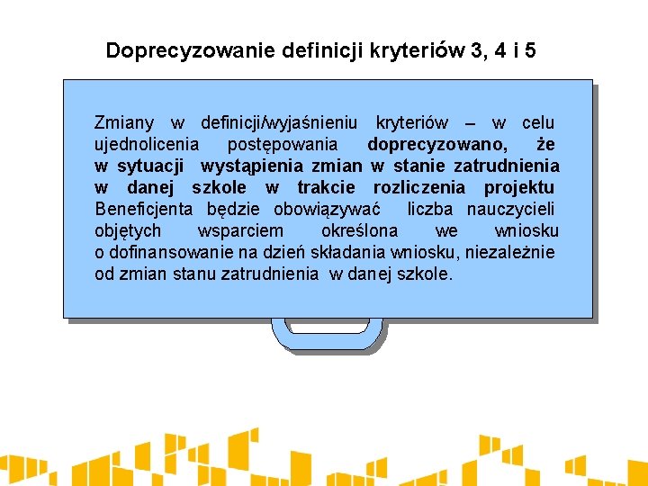 Doprecyzowanie definicji kryteriów 3, 4 i 5 Zmiany w definicji/wyjaśnieniu kryteriów – w celu