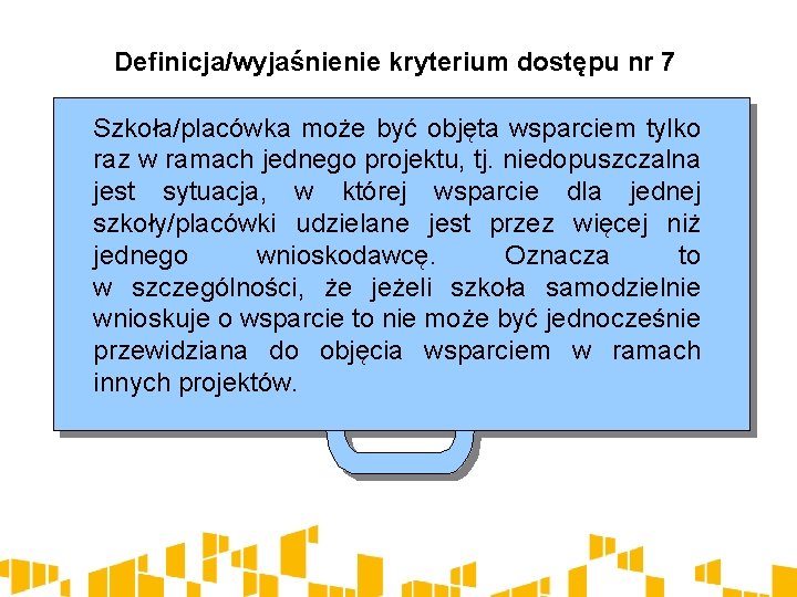 Definicja/wyjaśnienie kryterium dostępu nr 7 Szkoła/placówka może być objęta wsparciem tylko raz w ramach