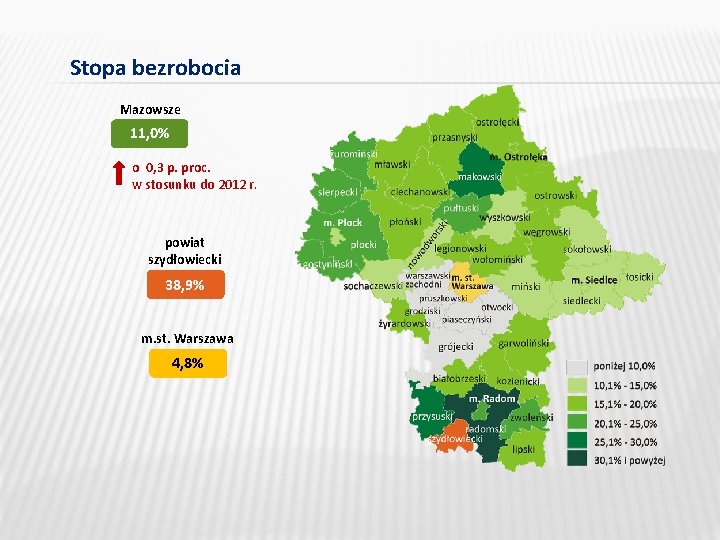 Stopa bezrobocia Mazowsze 11, 0% o 0, 3 p. proc. w stosunku do 2012