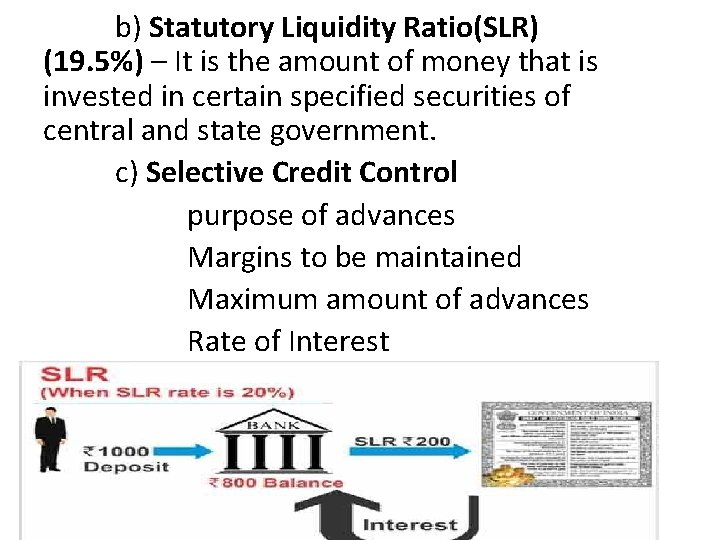 b) Statutory Liquidity Ratio(SLR) (19. 5%) – It is the amount of money that