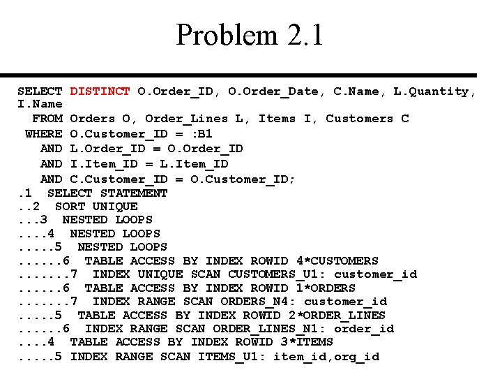 Problem 2. 1 SELECT DISTINCT O. Order_ID, O. Order_Date, C. Name, L. Quantity, I.