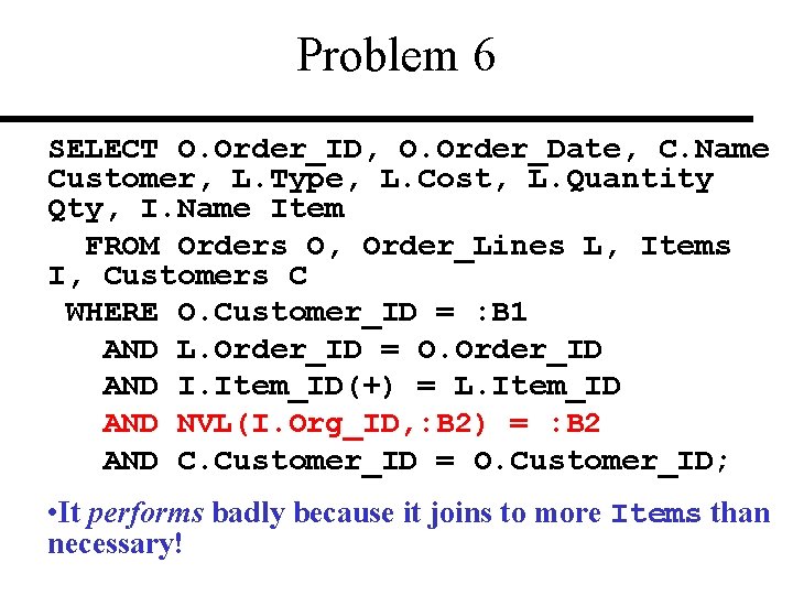 Problem 6 SELECT O. Order_ID, O. Order_Date, C. Name Customer, L. Type, L. Cost,