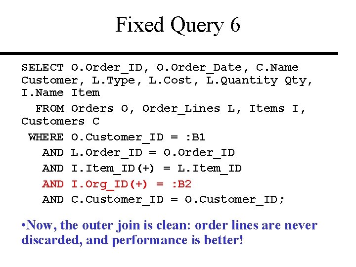 Fixed Query 6 SELECT O. Order_ID, O. Order_Date, C. Name Customer, L. Type, L.