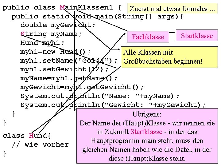 public class Main. Klassen 1 { Zuerst mal etwas formales. . . public static