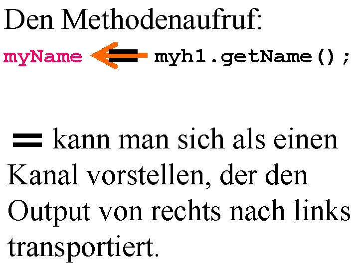 Den Methodenaufruf: my. Name myh 1. get. Name(); kann man sich als einen Kanal