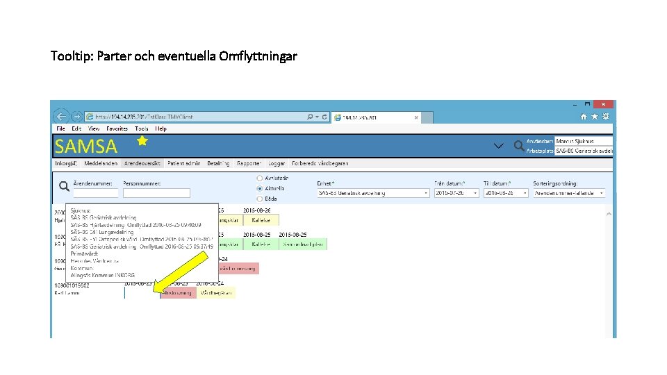 Tooltip: Parter och eventuella Omflyttningar 