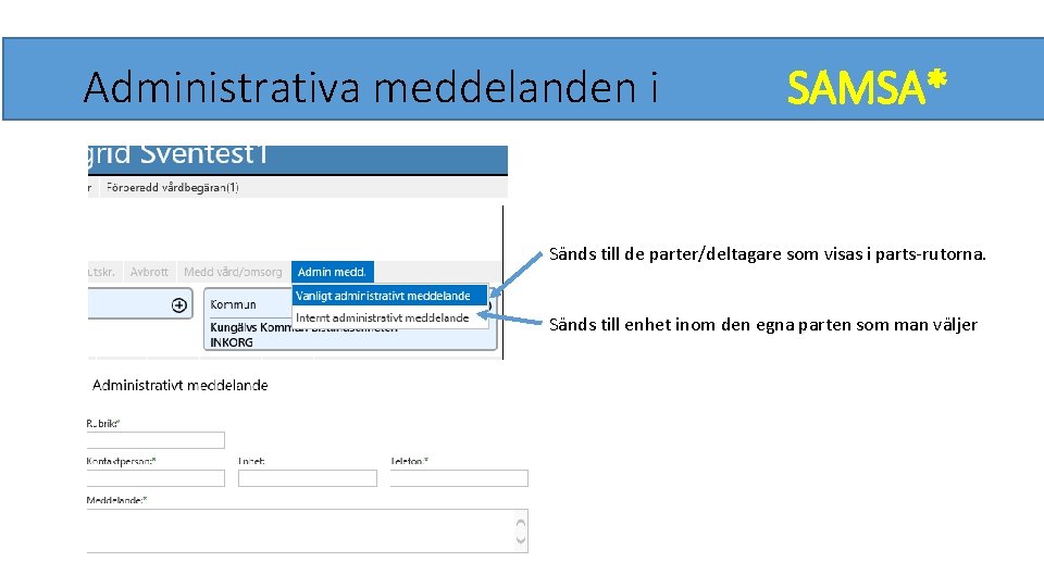 Administrativa meddelanden i SAMSA* Sänds till de parter/deltagare som visas i parts-rutorna. Sänds till