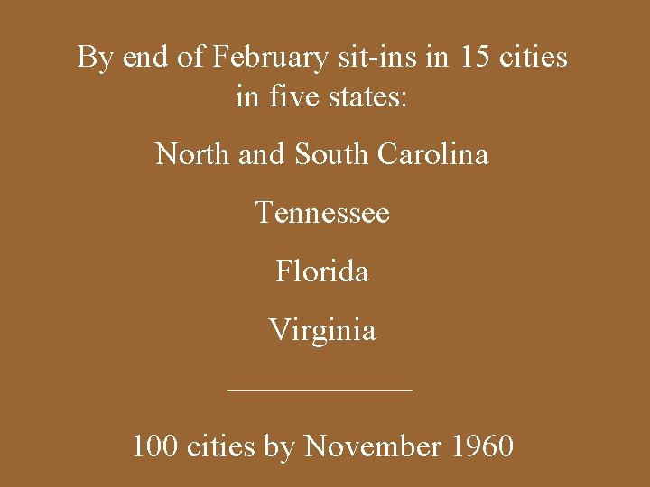 By end of February sit-ins in 15 cities in five states: North and South