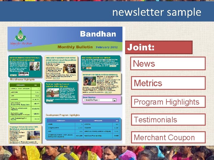 newsletter sample Joint: News Metrics Program Highlights Testimonials Merchant Coupon 