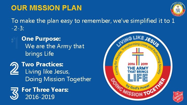 OUR MISSION PLAN To make the plan easy to remember, we’ve simplified it to