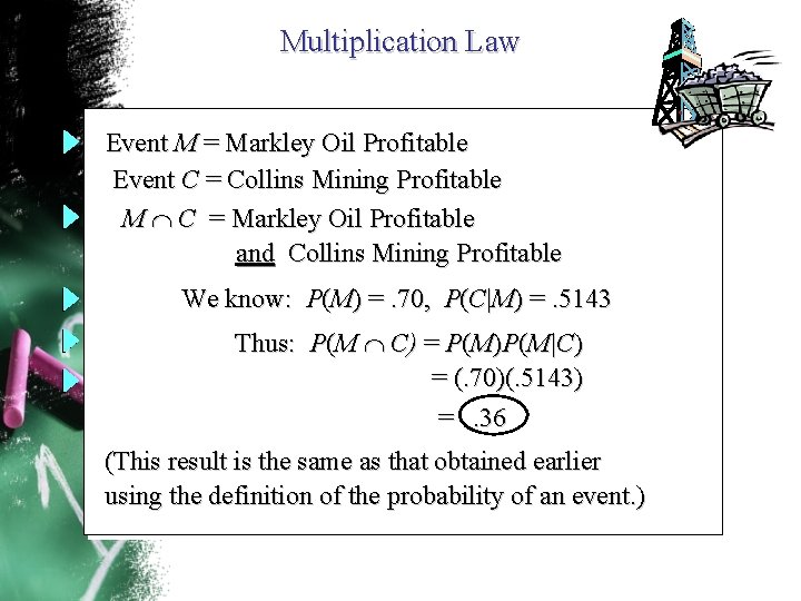 Multiplication Law Event M = Markley Oil Profitable Event C = Collins Mining Profitable
