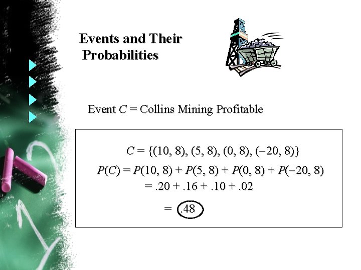 Events and Their Probabilities Event C = Collins Mining Profitable C = {(10, 8),
