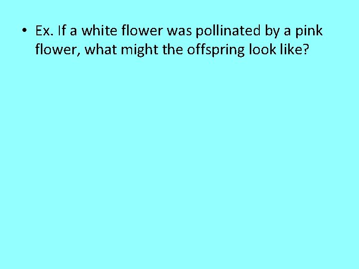  • Ex. If a white flower was pollinated by a pink flower, what