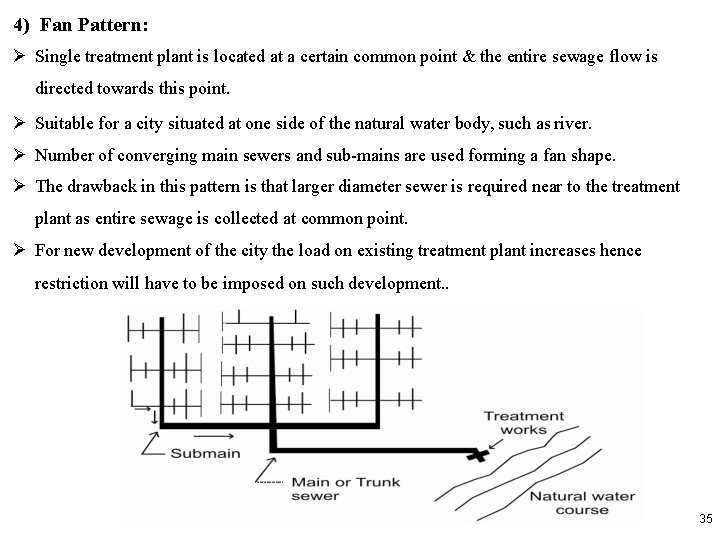 4) Fan Pattern: Single treatment plant is located at a certain common point &