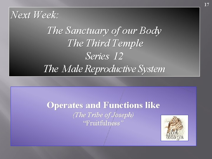 17 Next Week: The Sanctuary of our Body The Third Temple Series 12 The