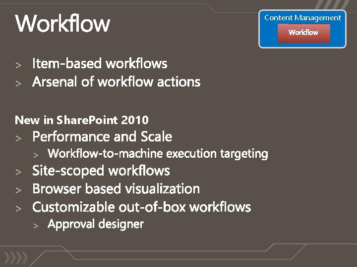 Content Management Workflow > > New in Share. Point 2010 > > > 