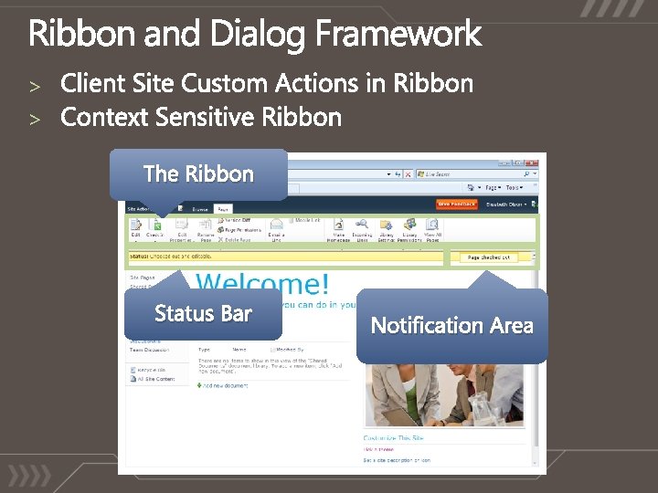 > > The Ribbon Status Bar Notification Area 