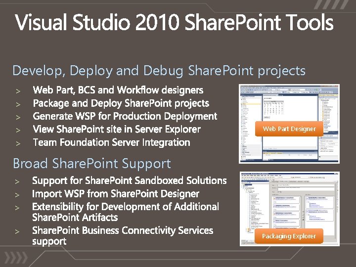 Develop, Deploy and Debug Share. Point projects > > > Web Part Designer Broad