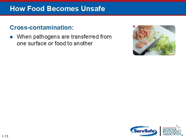 How Food Becomes Unsafe Cross-contamination: l When pathogens are transferred from one surface or