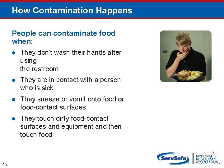 How Contamination Happens People can contaminate food when: 2 -4 l They don’t wash