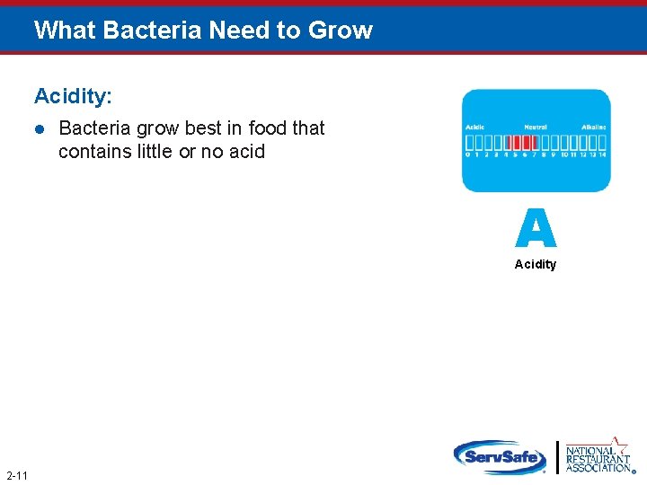 What Bacteria Need to Grow Acidity: l Bacteria grow best in food that contains