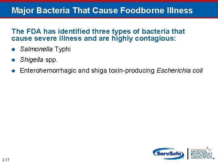 Major Bacteria That Cause Foodborne Illness The FDA has identified three types of bacteria