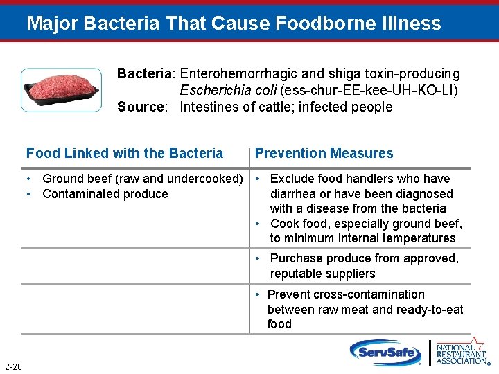 Major Bacteria That Cause Foodborne Illness Bacteria: Enterohemorrhagic and shiga toxin-producing Escherichia coli (ess-chur-EE-kee-UH-KO-LI)