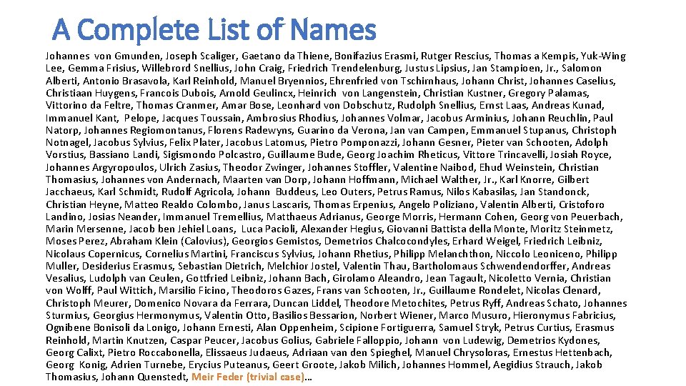 A Complete List of Names Johannes von Gmunden, Joseph Scaliger, Gaetano da Thiene, Bonifazius