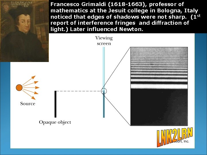 Francesco Grimaldi (1618 -1663), professor of mathematics at the Jesuit college in Bologna, Italy