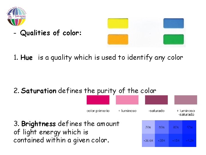 - Qualities of color: 1. Hue is a quality which is used to identify