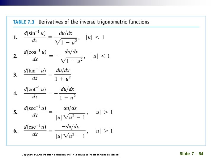 Copyright © 2008 Pearson Education, Inc. Publishing as Pearson Addison-Wesley Slide 7 - 84