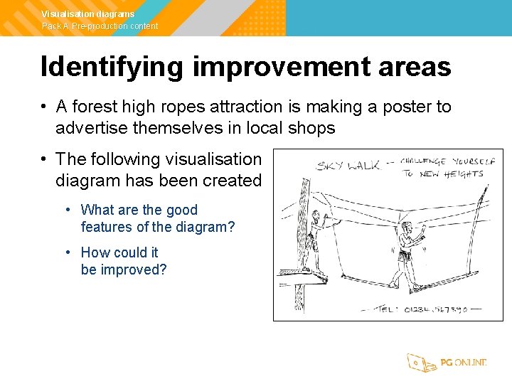 Visualisation diagrams Pack A Pre-production content Identifying improvement areas • A forest high ropes