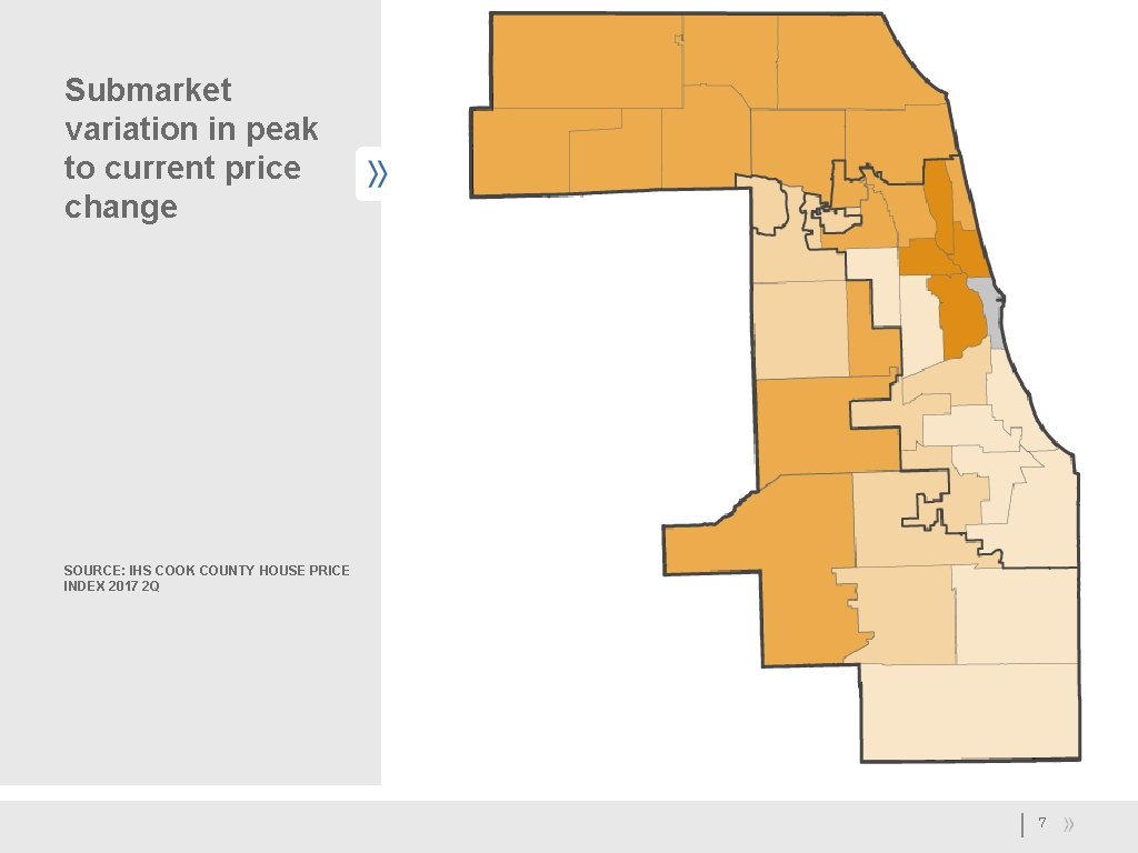 Submarket variation in peak to current price change SOURCE: IHS COOK COUNTY HOUSE PRICE