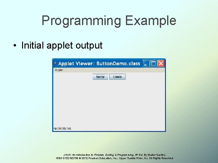 Programming Example • Initial applet output JAVA: An Introduction to Problem Solving & Programming,