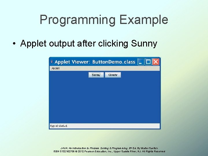 Programming Example • Applet output after clicking Sunny JAVA: An Introduction to Problem Solving