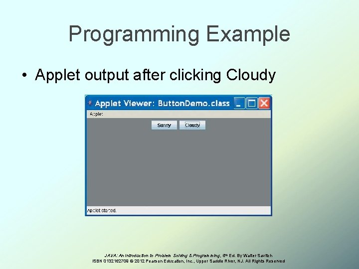 Programming Example • Applet output after clicking Cloudy JAVA: An Introduction to Problem Solving