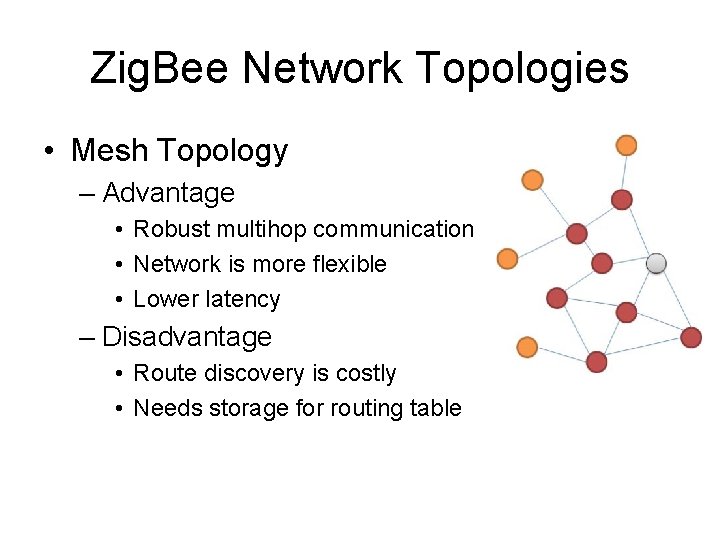 Zig. Bee Network Topologies • Mesh Topology – Advantage • Robust multihop communication •