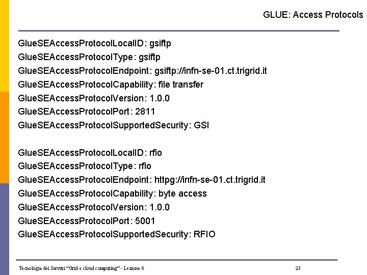 GLUE: Access Protocols Glue. SEAccess. Protocol. Local. ID: gsiftp Glue. SEAccess. Protocol. Type: gsiftp