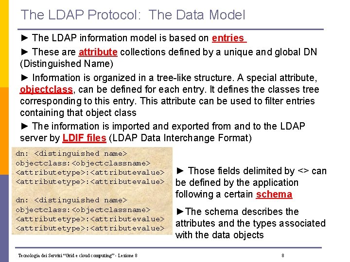 The LDAP Protocol: The Data Model ► The LDAP information model is based on