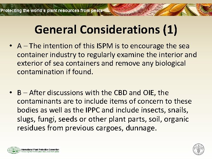 General Considerations (1) • A – The intention of this ISPM is to encourage