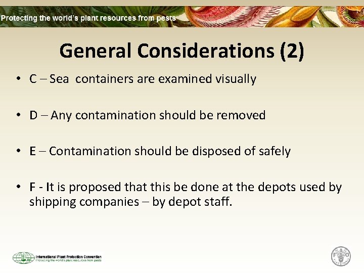 General Considerations (2) • C – Sea containers are examined visually • D –