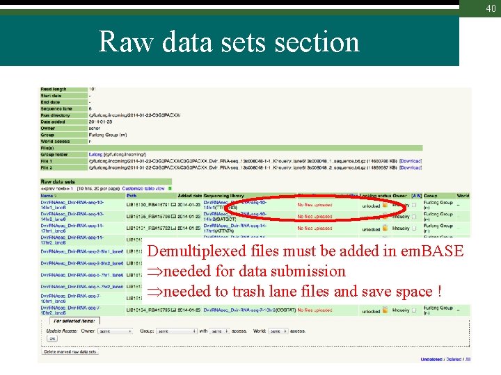 40 Raw data sets section Demultiplexed files must be added in em. BASE needed