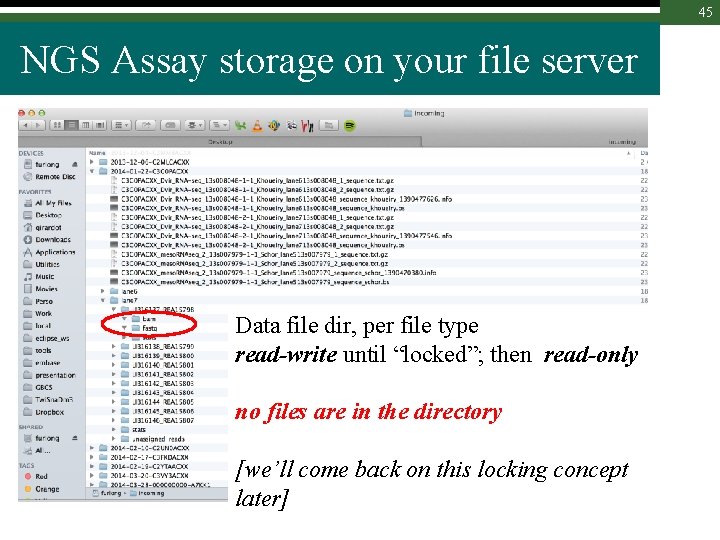 45 NGS Assay storage on your file server Data file dir, per file type