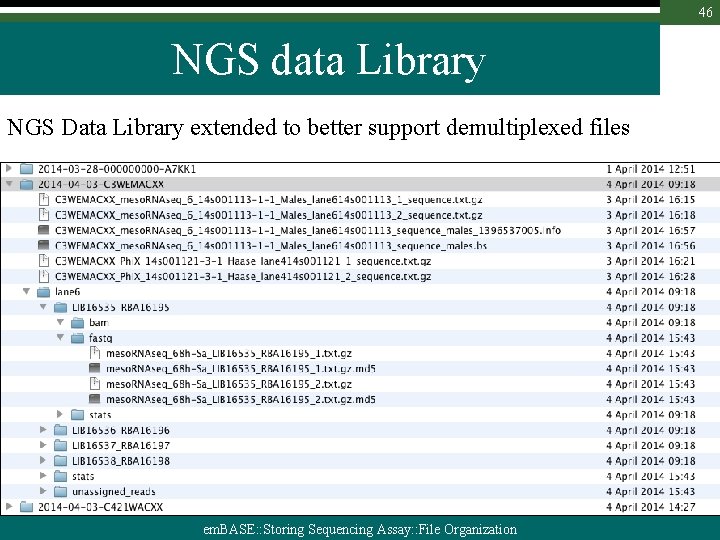 46 NGS data Library NGS Data Library extended to better support demultiplexed files em.
