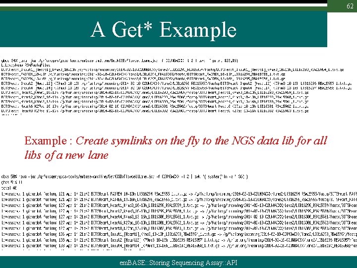 62 A Get* Example : Create symlinks on the fly to the NGS data