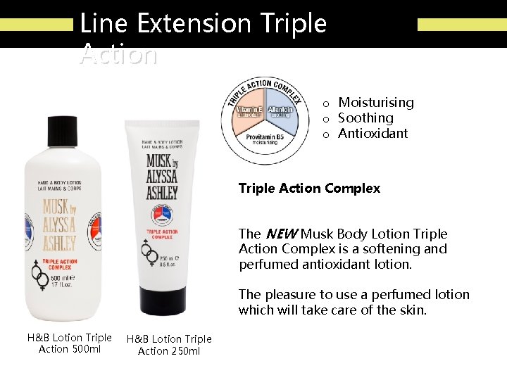 Line Extension Triple Action o Moisturising o Soothing o Antioxidant Triple Action Complex The