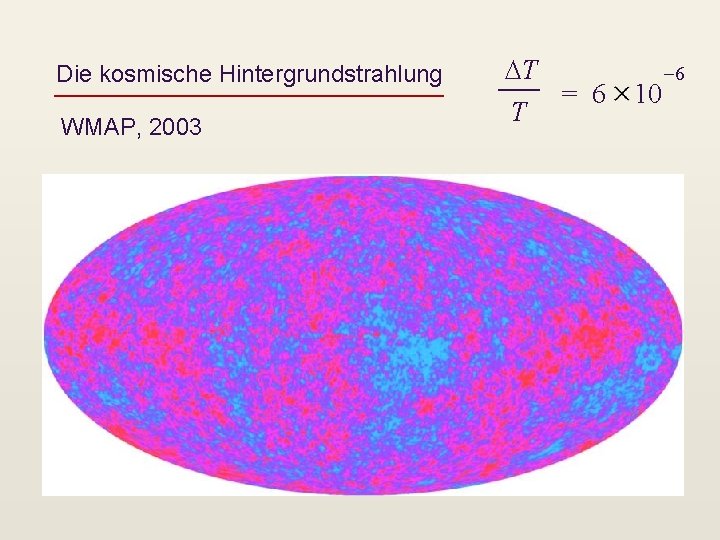 Die kosmische Hintergrundstrahlung WMAP, 2003 DT = 6 T 10 -6 