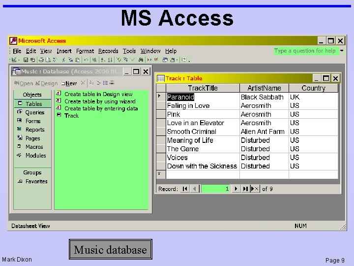 MS Access Mark Dixon Music database Page 9 