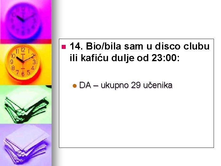 n 14. Bio/bila sam u disco clubu ili kafiću dulje od 23: 00: l